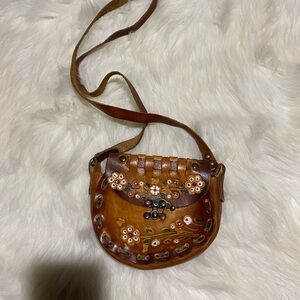 Brown Leather Embellished Crossbody Bag